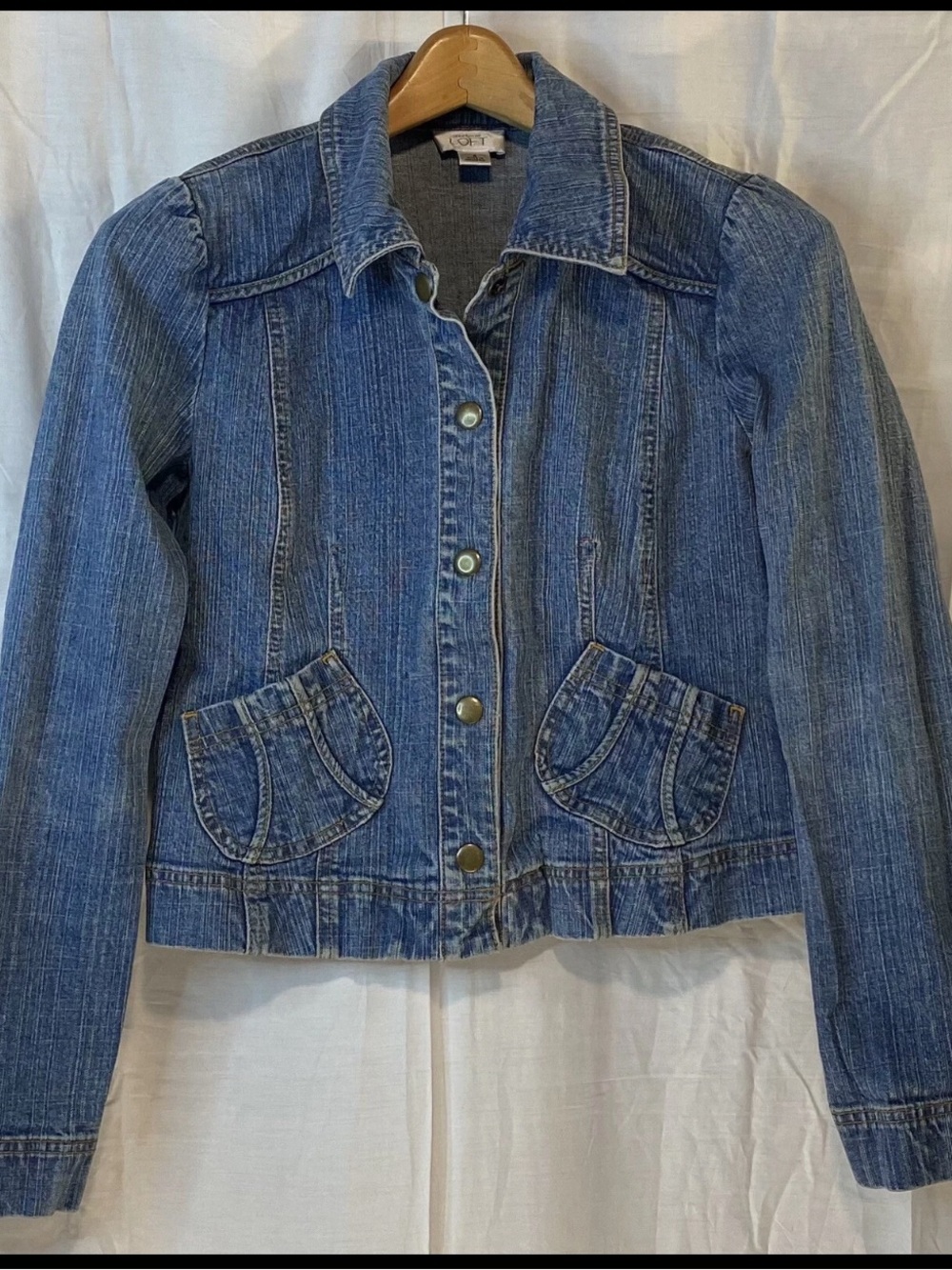 Ann Taylor Loft Size 4 Vintage Stone Wash Denim Blue Jean Crop Jacket